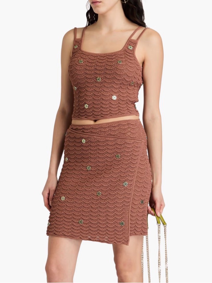 Sandro Skirt And Top Set Brown Crochet Mini Skirt With Detail